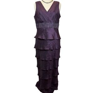 RM Richards Plum Formal Gown size 14 Sweetheart Tiered Ruffles Embellished Waist